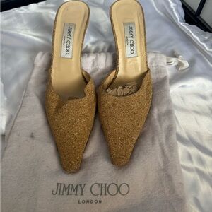 Jimmy Choo Gold Glitter Pointed Mules